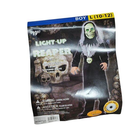 NEW Light-Up‎ Reaper Costume Glowing Mask & Hooded Robe For Boys Size L (10-12) - Picture 3 of 4